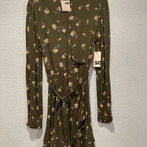 SO Green Floral Long Sleeve Dress